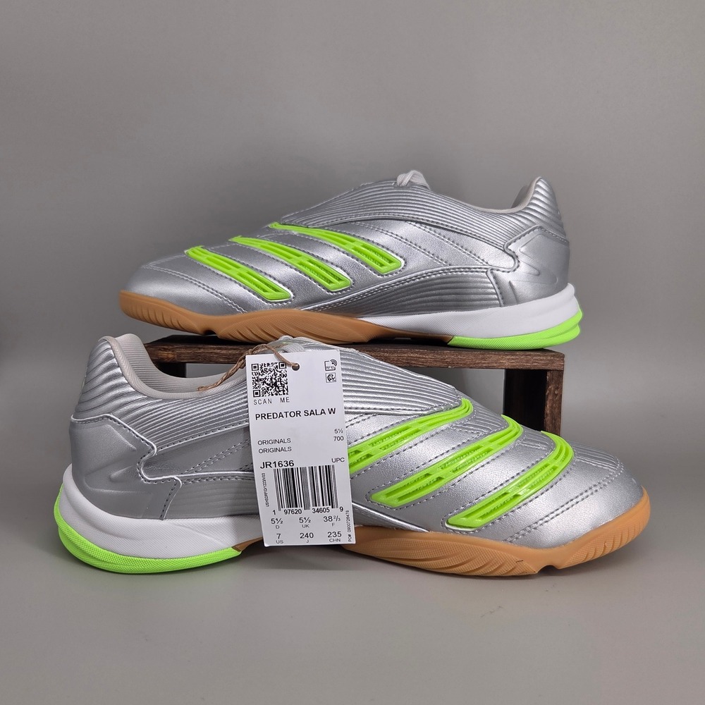 Adidas Predator Sala W Women 7 Silver Green Indoor Soccer Shoes JR1636 Futsal